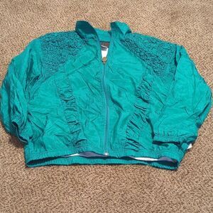 Vintage 80s MURELI Neon Green Oversized Bomber Windbreaker Jacket Sz medium